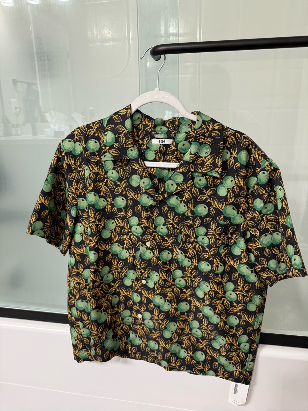 Bode Pomme Fruit Short Sleeve Shirt Floral Green & Black Medium